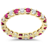 1.94ct G SI 14K Yellow Gold Diamond & Ruby Eternity Band Ring Size 7