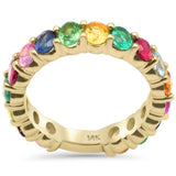 3.19ct G SI 14K Yellow Gold Round Multi Color Gemstone Eternity Band Ring Size 6.5