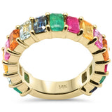 4.53ct G SI 14K Yellow Gold Emerald Cut Multi Color Eternity Band Ring Size 6.5