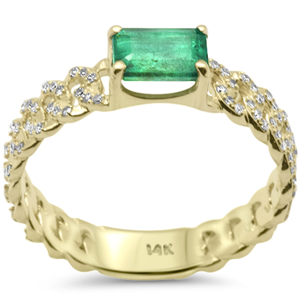 .67ct G SI 14K Yellow Gold Diamond & Emerald Gemstone Cuban Link Ring Size 6.5
