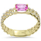 <span style="color:purple">SPECIAL!</span> .81ct G SI 14K White Gold Diamond & Pink Sapphire Gemstone Cuban Link Ring Size 6.5