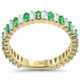 1.42ct G SI 14K Yellow Gold Baguette Diamond & Green Emerald Eternity Ring Size 6.5