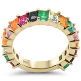 <span style="color:purple">SPECIAL!</span> 4.38ct G SI 14K Yellow Gold Diamond & Multi Color Gemstone Band Ring Size 6.5
