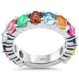 5.06ct G SI 14K White Gold Multi Color Gemstone Round Eternity Band Ring Size 6.5