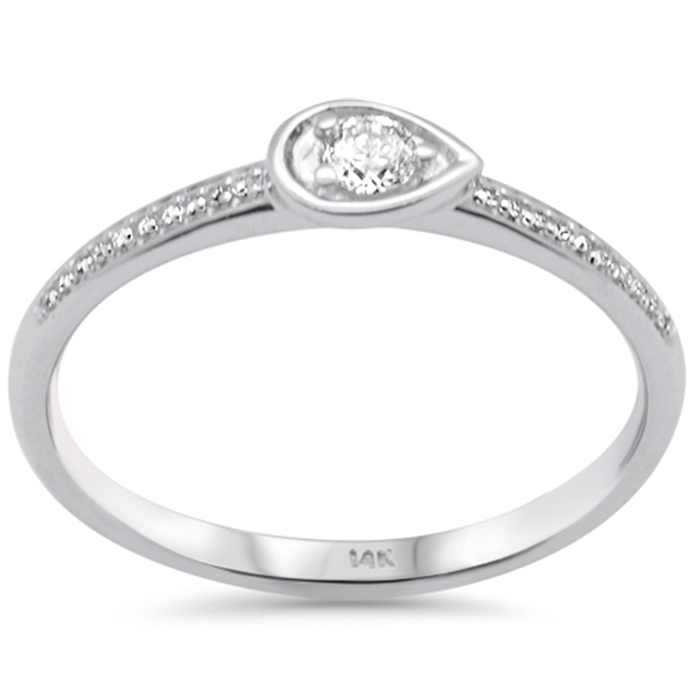 .14ct G SI 14K White Gold Diamond Pear Shape Band Ring Size 6.5