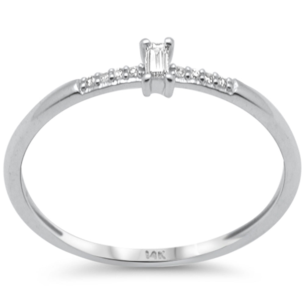 .08ct G SI 14K White Gold Baguette Diamond Petite Solitaire Ring Size 6.5