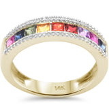 1.08ct G SI 14K Yellow Gold Diamond & Multi Color Band Ring Size 6.5