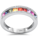 1.08ct G SI 14K White Gold Diamond & Multi Color Band Ring Size 6.5