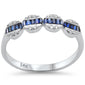 .35ct F SI 14K White Gold Round Diamond & Blue Sapphire Band Ring Size 6.5