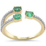 .69ct G SI 14K Yellow Gold Diamond & Emerald Gemstones Wrap Around Band Ring  Size 6.5