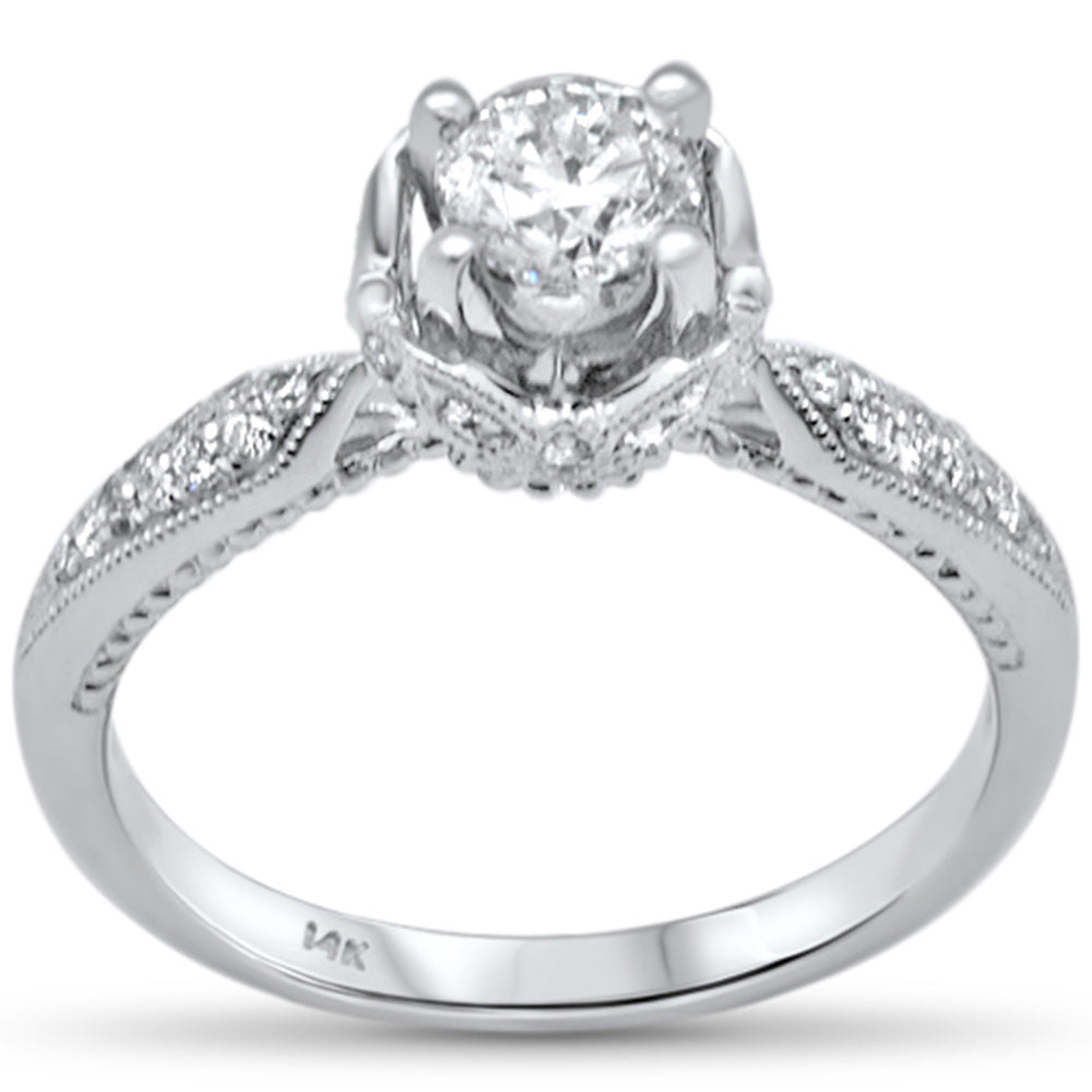 <span style="color:purple">SPECIAL!</span> .77ct G SI 14K White Gold Diamond Round Shape Center Stone Millgrain Engagement Ring Size 6.5