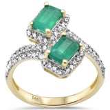 <span style="color:purple">SPECIAL!</span> 1.53ct G SI 14K Yellow Gold Diamond & Emerald Gemstones Wrap Around Band Ring Size 6.5