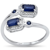 <span style="color:purple">SPECIAL!</span> .83ct G SI 14K White Gold Diamond & Blue Sapphire Gemstones Wrap Around Band Ring Size 6.5