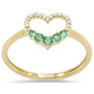 .20ct G SI 14K Yellow Gold Diamond Heart Shape Diamond & Emerald Gemstones Band Ring Size 6.5