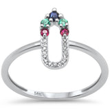 .19ct G SI 14K White Gold Diamond & Multi Color Gemstones Band Ring Size 6.5