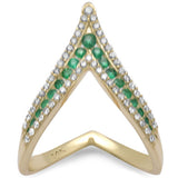 .69ct G SI 14K Yellow Gold Diamond & Emerald Gemstones Band Ring Size 6.5