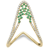 <span style="color:purple">SPECIAL!</span>.46ct G SI 14K Yellow Gold Diamond & Emerald Gemstones Band Ring Size 6.5