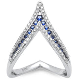 .75ct G SI 14K White Gold Diamond & Blue Sapphire Gemstones Band Ring Size 6.5