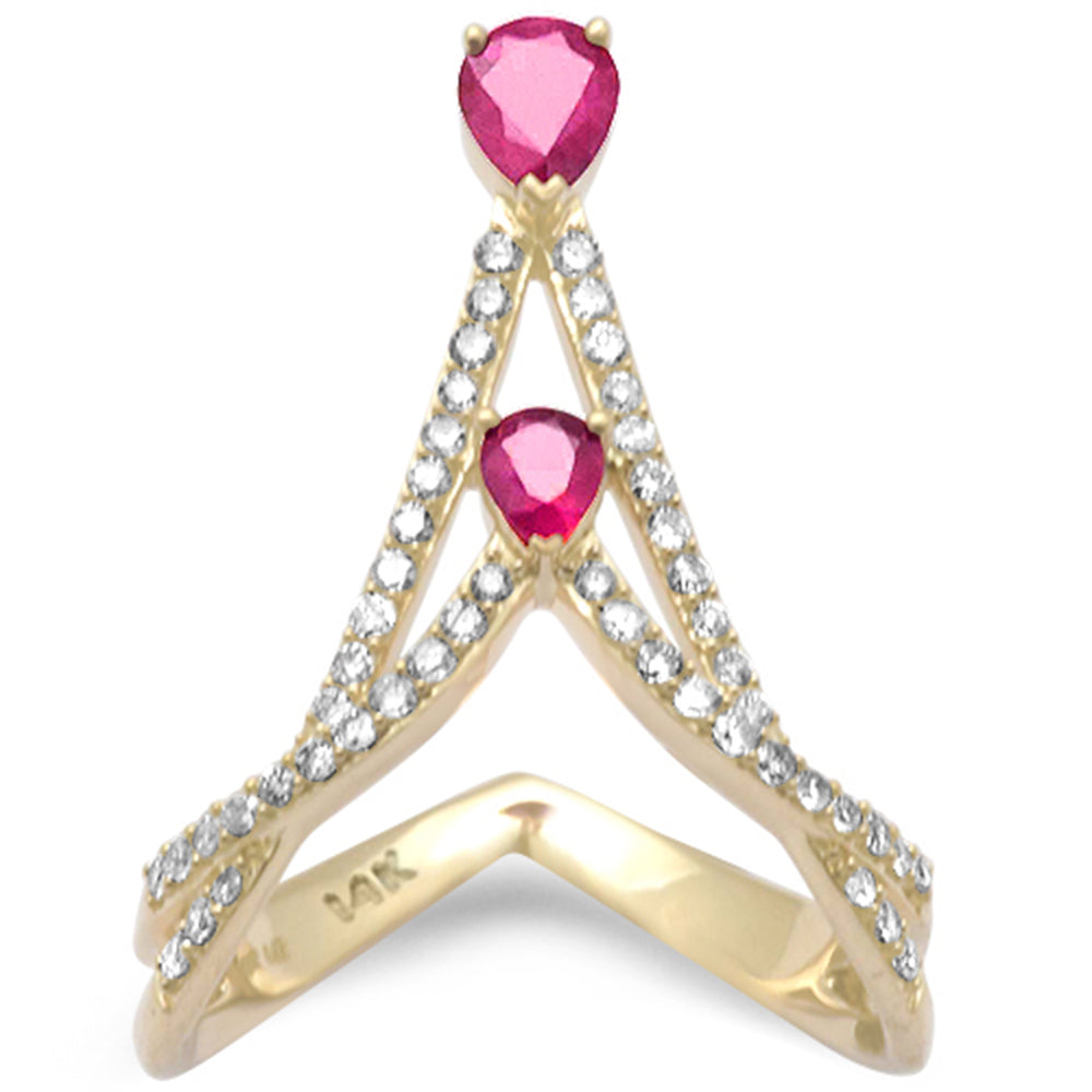 .89ct G SI 14K Yellow Gold Diamond & Ruby Gemstones Band Ring Size 6.5
