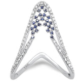 .46ct G SI 14K White Gold Diamond & Blue Sapphire Gemstones Band Ring Size 6.5