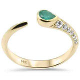 .37ct G SI 14K Yellow Gold Diamond & Emerald Gemstones Open Band Ring Size 6.5