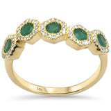 .58ct G SI 14K Yellow Gold Diamond & Emerald Gemstones Band Ring Size 6.5