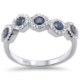 .76ct G SI 14K White Gold Diamond & Blue Sapphire Gemstones Band Ring Size 6.5