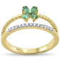 <span style="color:purple">SPECIAL!</span>.29ct G SI 14K Yellow Gold Diamond & Emerald Gemstone Flower Double Band Ring Size 6.5