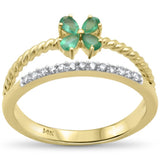 .29ct G SI 14K Yellow Gold Diamond & Emerald Gemstone Flower Double Band Ring Size 6.5