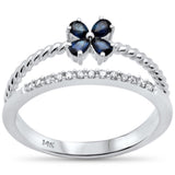 <span style="color:purple">SPECIAL!</span>.40ct G SI 14K White Gold Diamond & Blue Sapphire Gemstone Flower Open Band Ring  Size 6.5