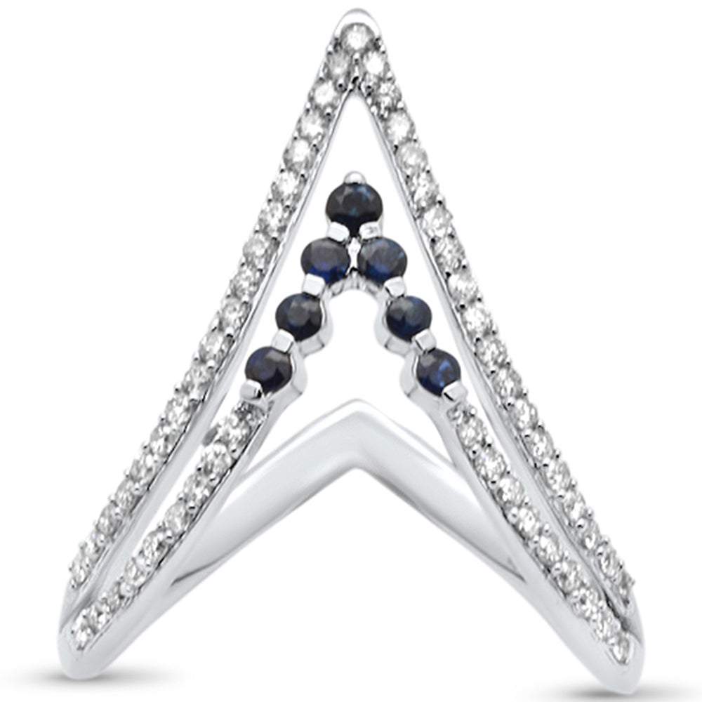 .49ct G SI 14K White Gold Diamond & Blue Sapphire "V" Shaped Gemstone Band Ring  Size 6.5