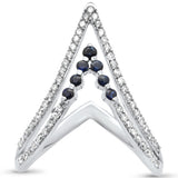 .49ct G SI 14K White Gold Diamond & Blue Sapphire "V" Shaped Gemstone Band Ring  Size 6.5