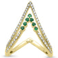 <span style="color:purple">SPECIAL!</span> .46ct G SI 14K Yellow Gold Diamond & Emerald "V" Shaped Gemstone Band Ring  Size 6.5