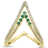 .46ct G SI 14K Yellow Gold Diamond & Emerald "V" Shaped Gemstone Band Ring  Size 6.5