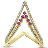 <span style="color:purple">SPECIAL!</span>.48ct G SI 14K Yellow Gold Diamond & Ruby "V" Shaped Gemstone Band Ring Size 6.5