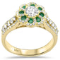 <span style="color:purple">SPECIAL!</span>1.05ct G SI 14K Yellow Gold Diamond & Natural Emerald Gemstones Flower Ring Size 6.5