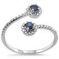 .45ct G SI 14K White Gold Diamond & Blue Sapphire Gemstones Open Ring Band Size 6.5