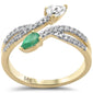 <span style="color:purple">SPECIAL!</span>.61ct G SI 14K Yellow Gold Pear Shaped Diamond & Emerald Gemstones Open Ring Band Size 6.5