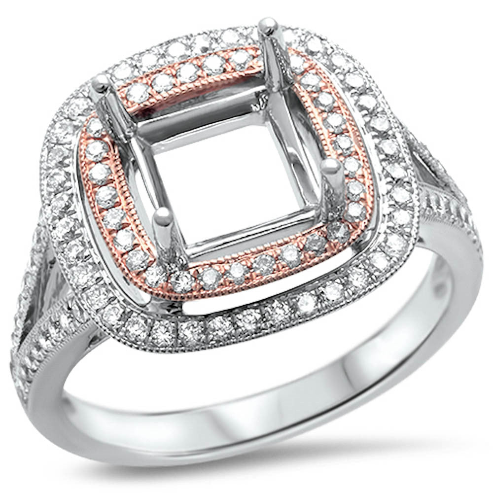 <span>DIAMOND  CLOSEOUT! </span>.55ct 14kt Two Tone Rose & White Gold Princess Diamond Semi Mount Engagement Ring