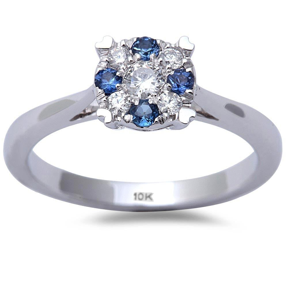 <span>GEMSTONE CLOSEOUT! </span>10kt White Gold Blue Sapphire & Diamond Cathedral Style Wedding Engagement Ring