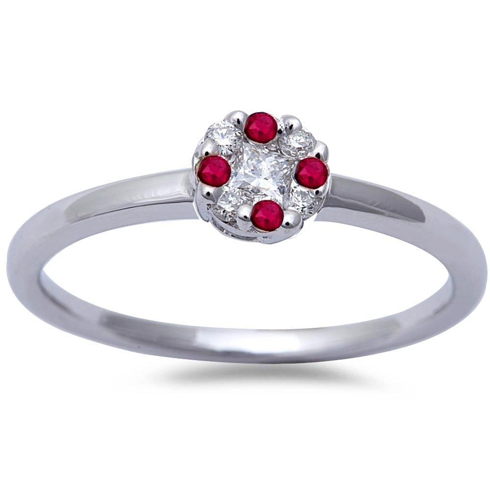 White Gold Genuine Ruby & Diamond Solitaire Engagement Promise Ring Size 6.5