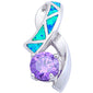 Round Faceted Amethyst & Blue Opal .925 Sterling Silver Pendant 21.5mm