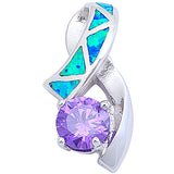 Round Faceted Amethyst & Blue Opal .925 Sterling Silver Pendant 21.5mm