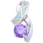 Round Faceted Amethyst & White Opal .925 Sterling Silver Pendant 21.5mm