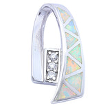 White fire Opal & Cz New .925 Sterling Silver Pendant 1" long