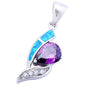 Blue Opal, Amethyst, & Cz .925 Sterling Silver Pendant 1.5" long