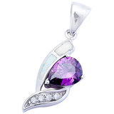 White Opal, Amethyst, & Cz .925 Sterling Silver Pendant 1.5" long