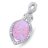 Lab Created Pink Opal & Cubic Zirconia .925 Sterling Silver Pendant 1" long