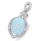 Lab Created White Opal & Cubic Zirconia .925 Sterling Silver Pendant 1" long