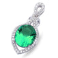 Elegant Green Emerald & Cubic Zirconia .925 Sterling Silver Pendant 1" long